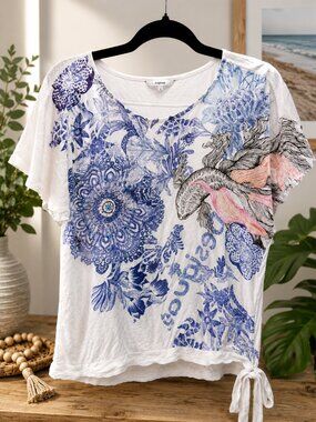 Desigual Artistic Print Blouse | Boho Graphic Top | Size Large